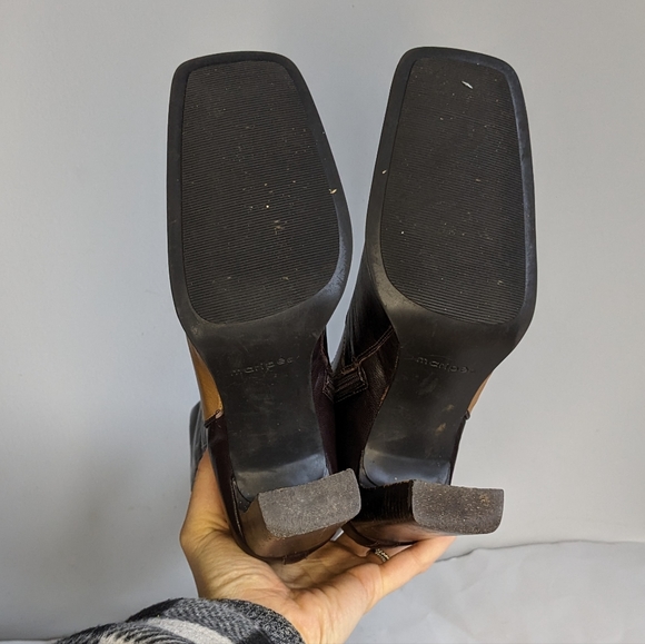 Vintage Brown Patchwork Y2K/90s Block Heel Boots - Picture 5 of 8